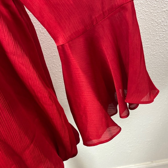 1011 I.N. Studio Red Lace Detail Blouse w/flare sleeves - Picture 8 of 10